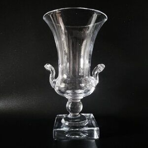 Vintage Steuben Glass Clear Campagna Form Urn Vase With Elegant Double Handles